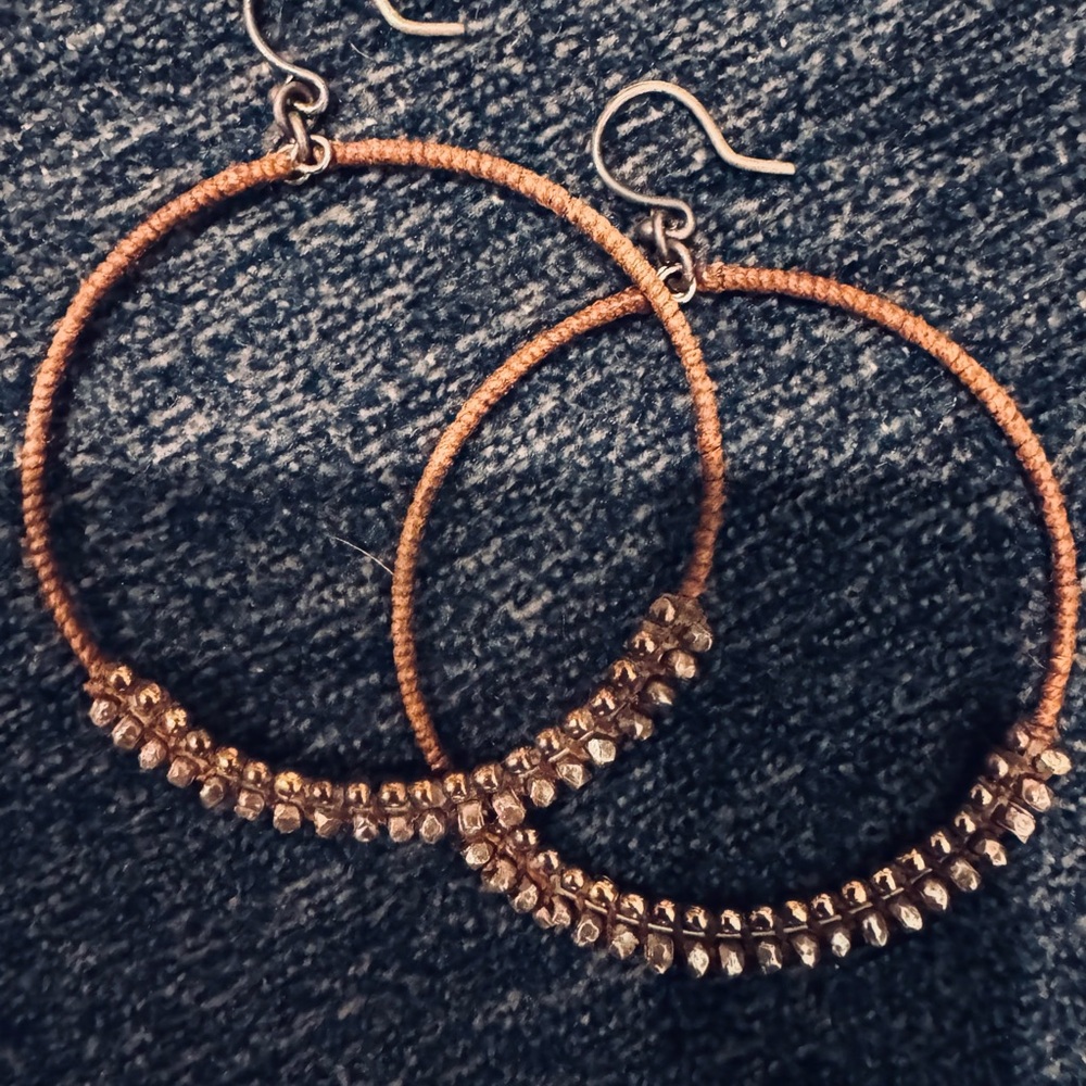 Chan Luu Gold and Gun Metal Beaded Hoop Earrings
